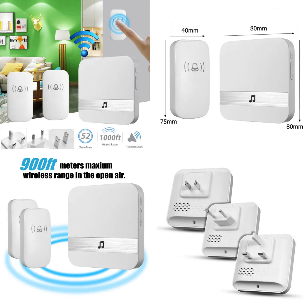 Universal 433MHz Wireless WIFI Smart Video Doorbell Chime Indoor Music Receiver 52 Melodies 4 Levels Volume for Smart Doorbells
