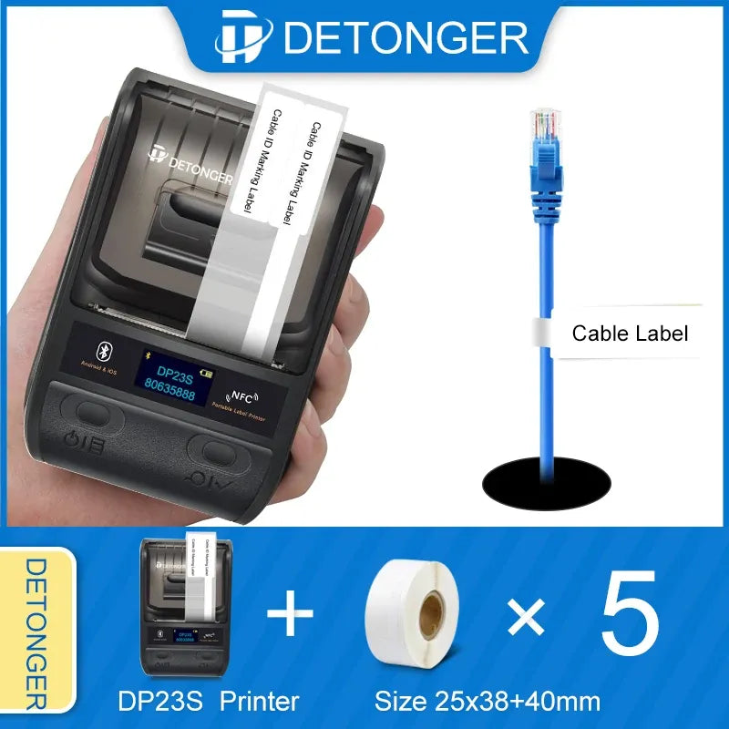 DETONGER DP23S label printer bundle with cable and 5 label rolls