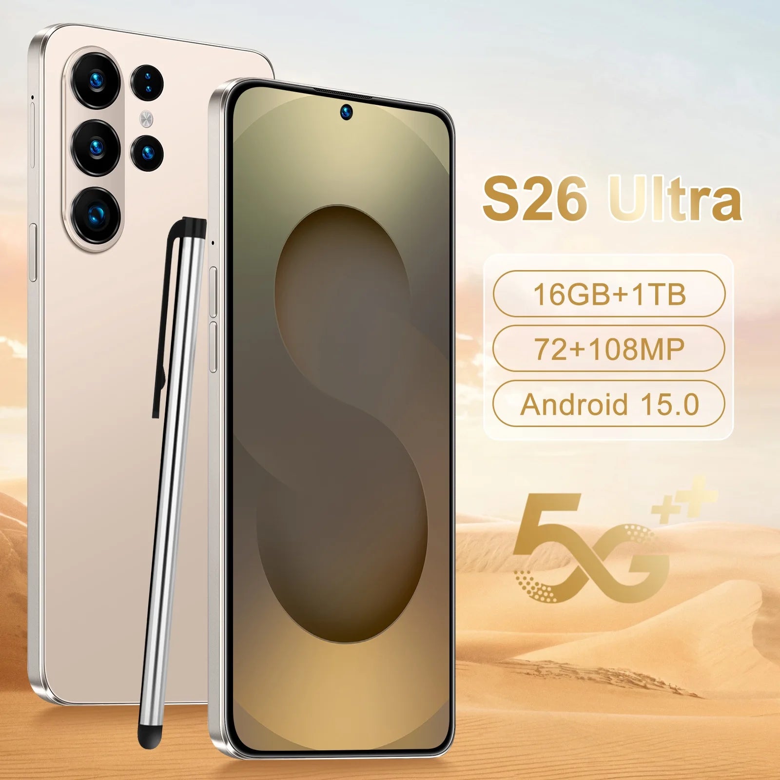 Tidesmit 5G Smartphone: 7.3-Inch AMOLED, 16GB RAM, 256GB Storage Gold 16g 1TB Tidesmit