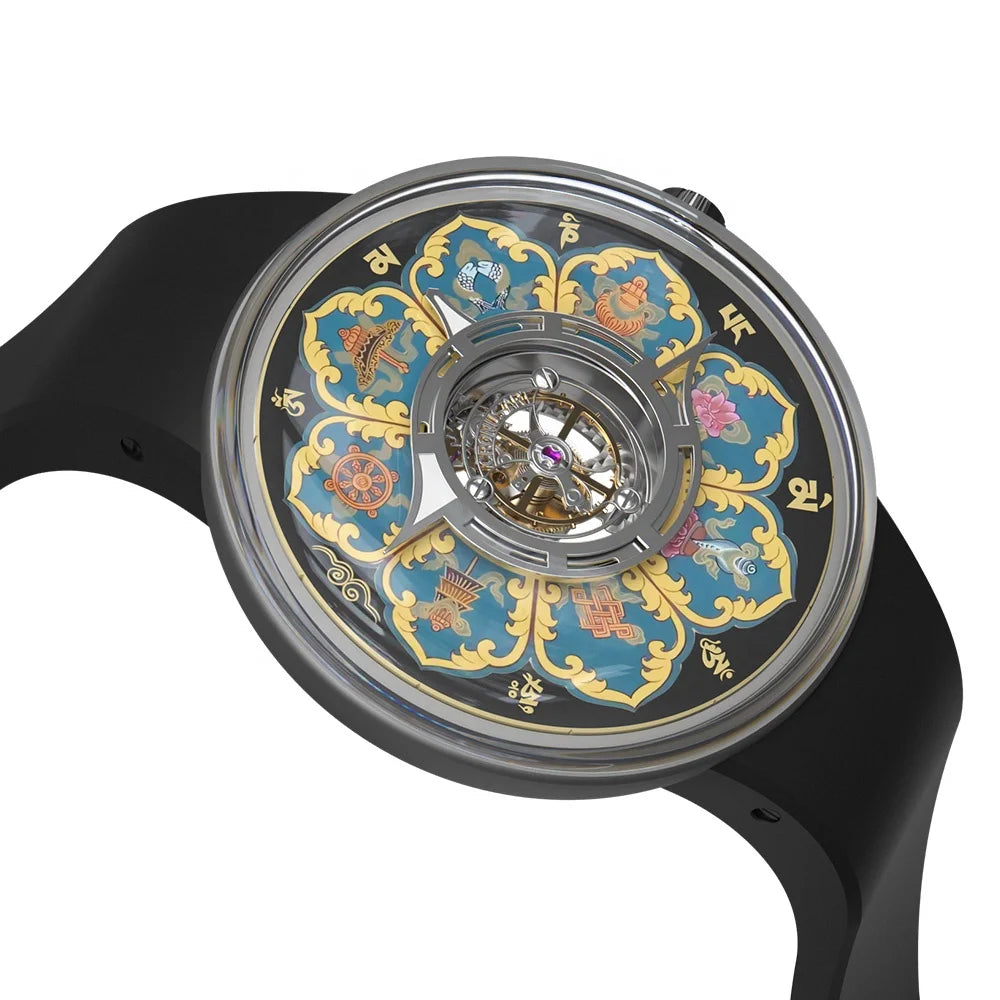 Edition Luxury Men's Tourbillon Mechanical Watches  Mandala Dial Design Titanium Case Chinese-Style Inspiration Oem Watches