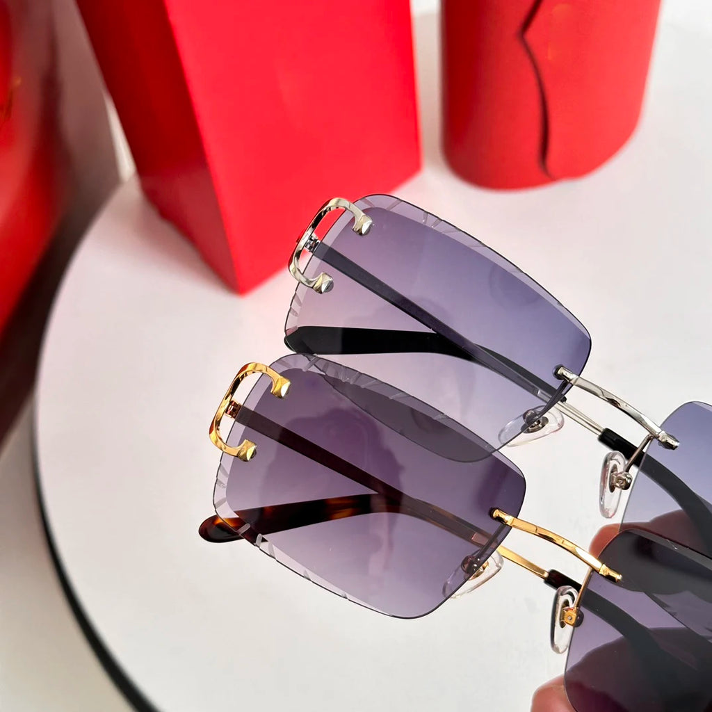 2026 LOGO Rimless Sunglasses Luxury Gold Rimless Blue Shades for Fashion Enthusiasts UV Protection Eyewear