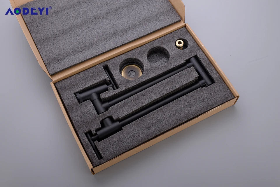 Brass Pot Filler Tap Wall Mounted Kitchen Sink Faucet Black Single Cold Taps Single Hole faucets 360 Rotate Folding Spout spigot