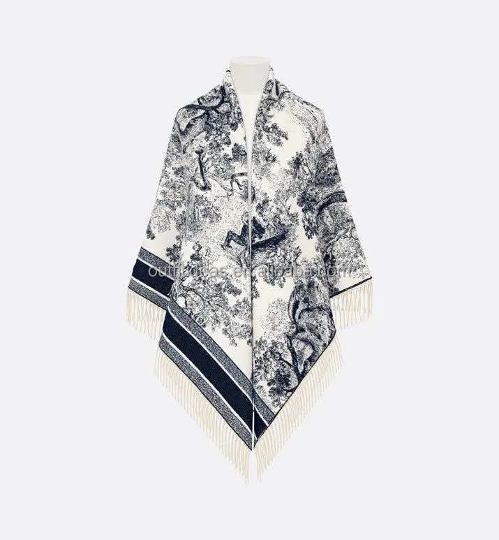 Top Quality with Tags Top Quality Luxury Lvory and Navy Blue Cashmere Silk Scarves Shawl Double Sided 180 Sauvage Square Scarf