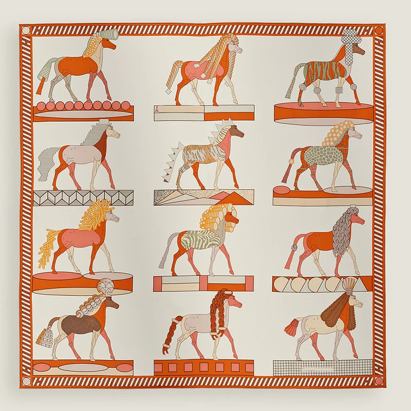 Luxurious 90*90cm Square Digital Abstract Art Animal Printed Silk Scarf Gift Specially Designed for Elegant Individuals