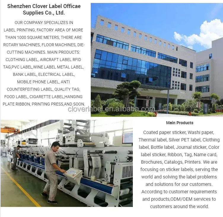Promotional company brochure showing label printing services and facilities
