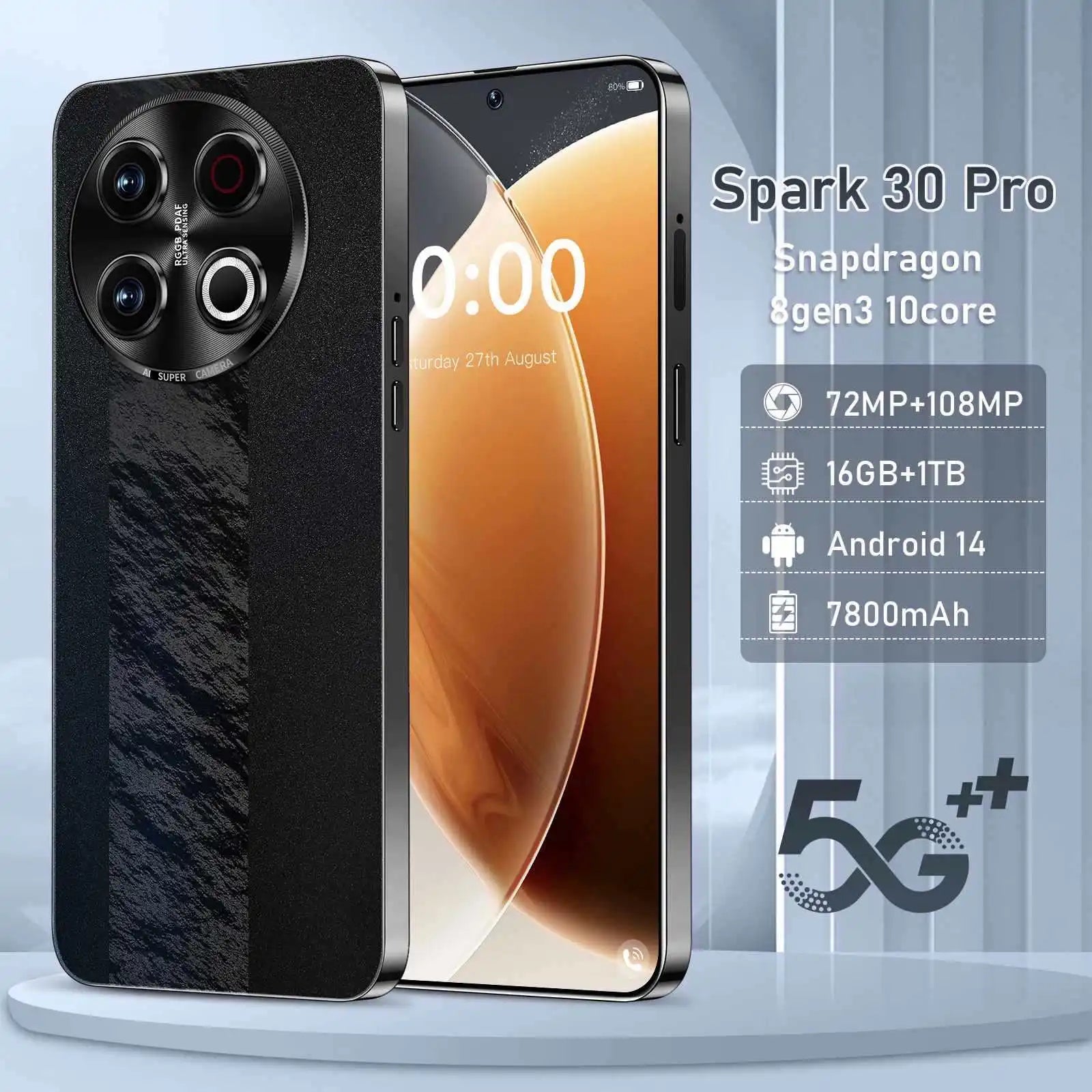 Tidesmit Spark 30 smartphone side view showcasing sleek design and ultra-thin frame with clear display edge.