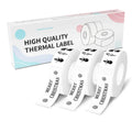 White direct thermal label rolls with Merry Christmas text and snowflake icons