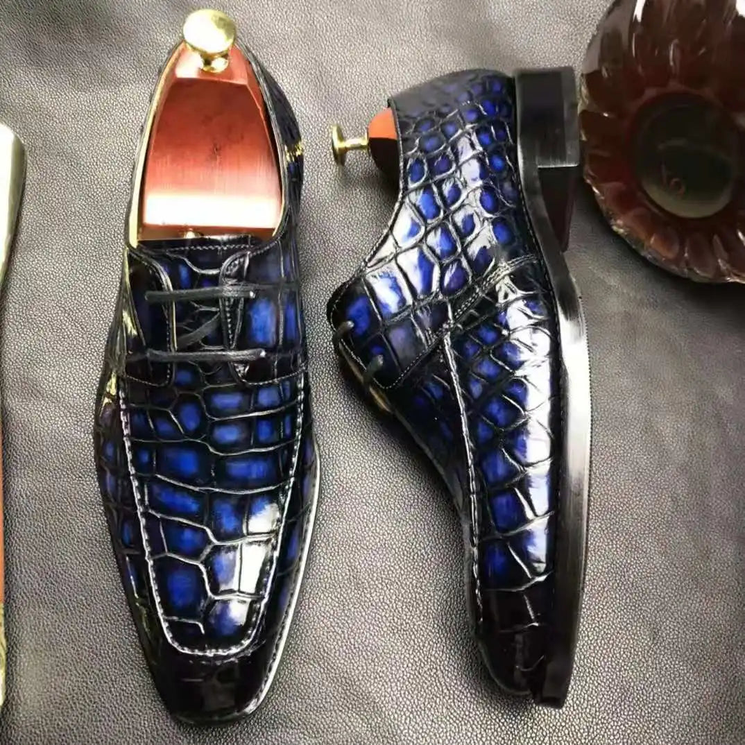 Italian Men Shoes Genuine Crocodile Leather Handmade Moccasin Lace-up Office Shoes Men Goodyear Men's Dress Shoes