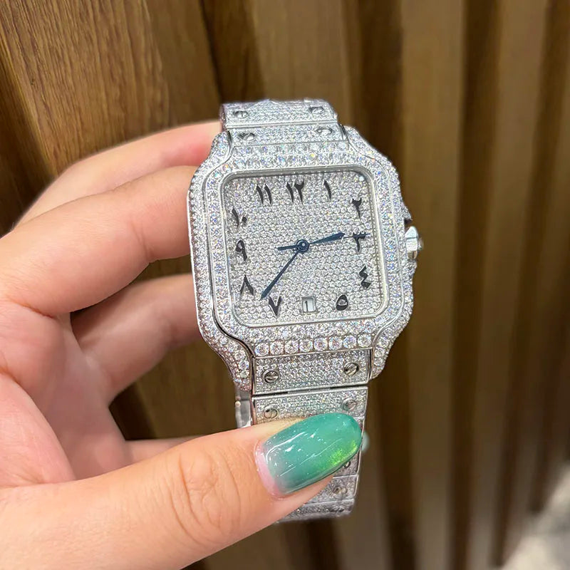 Custom-Made Stainless Steel Out Hip-Hop D Color Movement Automatic Mechanical Watch VVS Moissanite Watch for Men