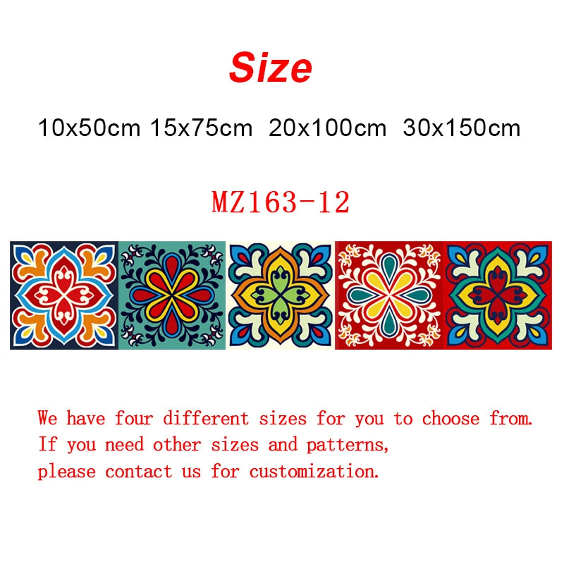Colorful ceramic tile wall sticker set with floral medallion mosaic, red and blue peel-and-stick PVC