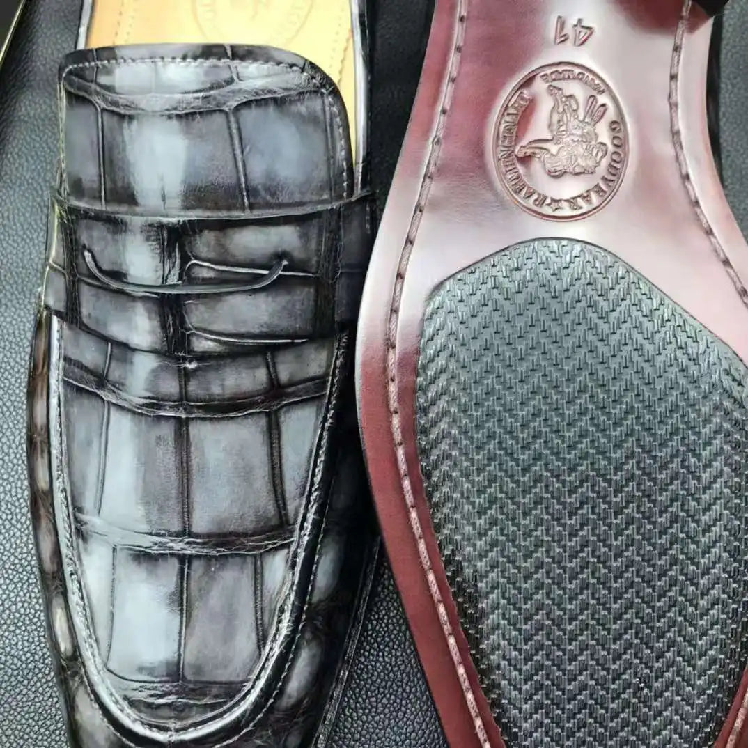 Goodyear Luxury Casual Shoes Mens Fashion crocodile Leather Shoes Loafers Business Elegant Alligator Dresses Men's Casual Shoes