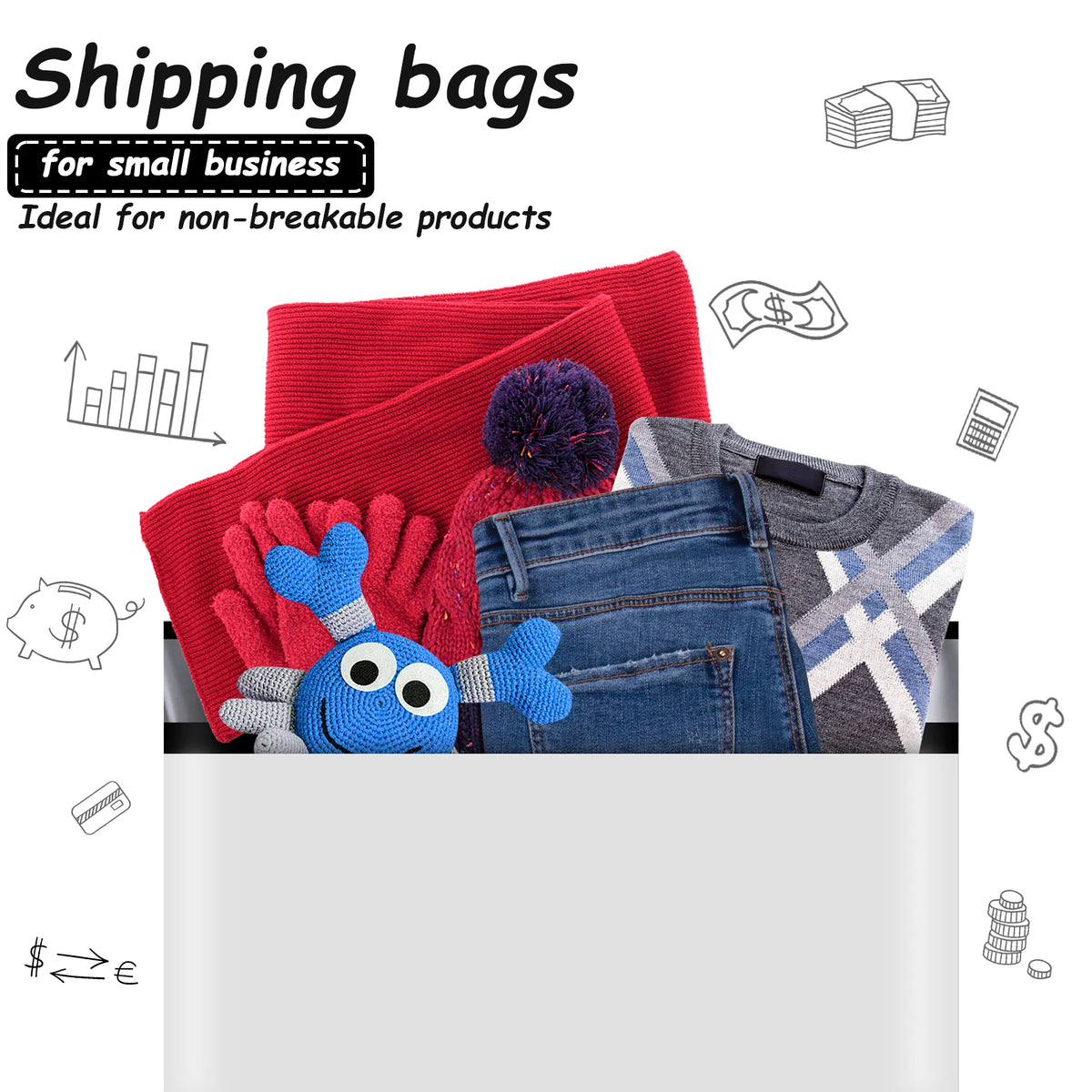 10x13 Inch 100 Pcs White Poly Mailers Waterproof Tear Resistant Self-Seal Privacy Shipping Bags for Small Business