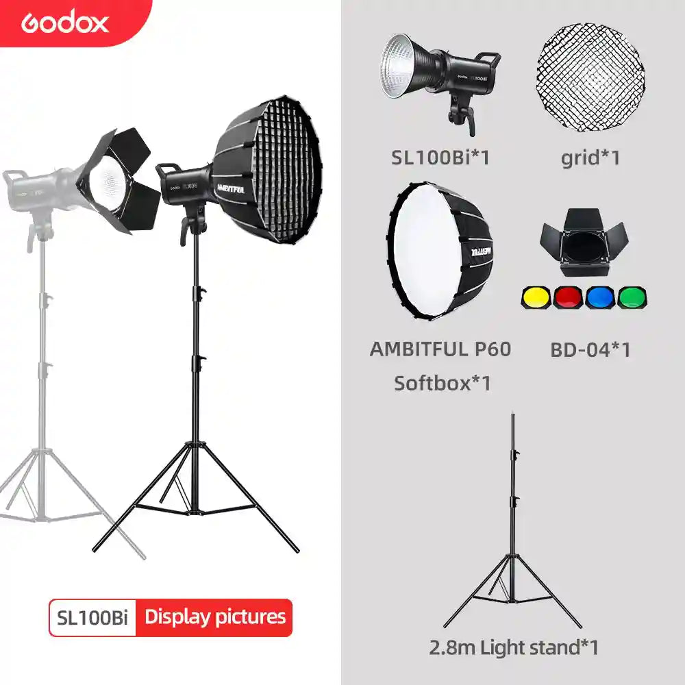 Godox SL100Bi Bi-Color LED Video Light - 100W Bowens Mount Studio Kit Kit 13 Tidesmit