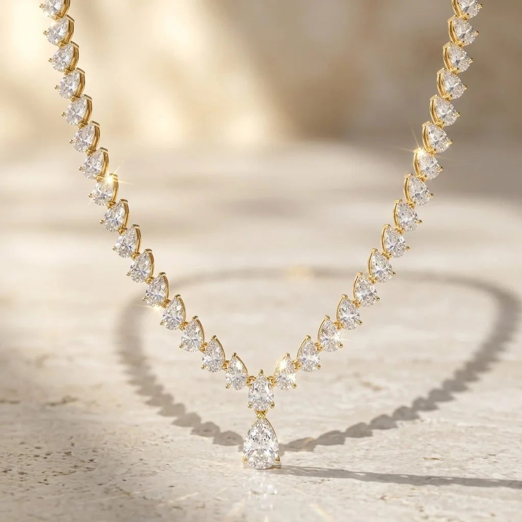 Wish Wedding Necklace V Design D Color Full Pear Cut Moisssanite 925 Sterling Silver Ideal Gift for Wedding Celebrations