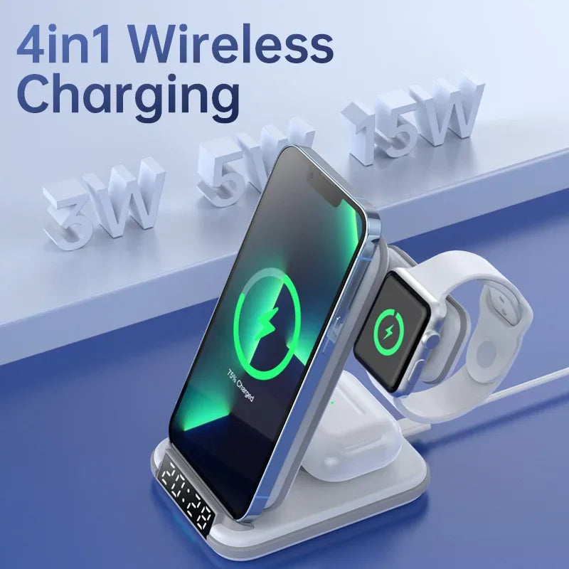 15W Wireless Charger Alarm Clock | 3-in-1 Fast Charging Desktop Station Tidesmit