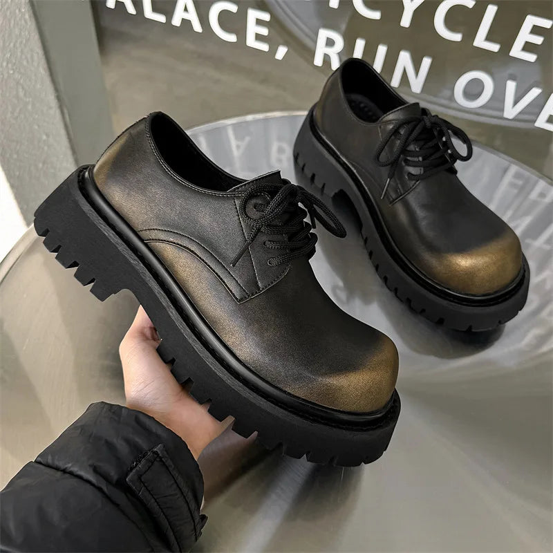 Men's Waterproof Winter Thick Sole Round Toe Lace-Up Formal Shoes with Microfiber Leather Upper and Shock-Absorbent Outsole