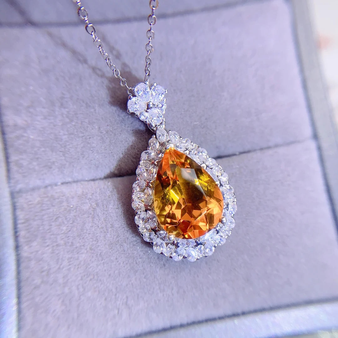 Hot Sale OEM/ODM Party Gift 925 Sterling Silver Natural Citrine Classic Pendant for Women