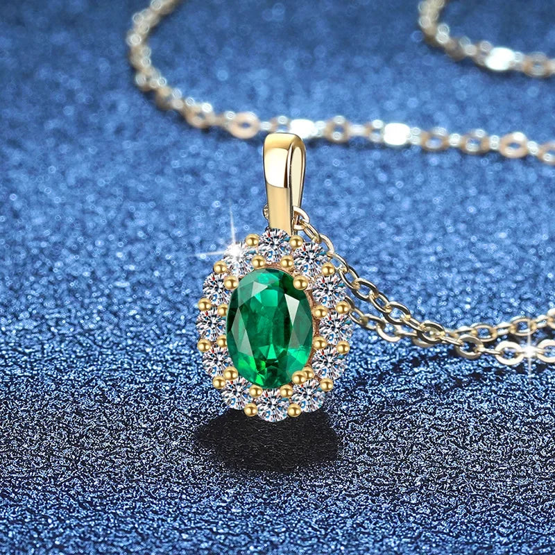 Platinum PT950 18K Gold Moissanite Cultivated Emerald Necklace Ruby Sapphire Light Luxury Classic Collarbone GRS Certified Women