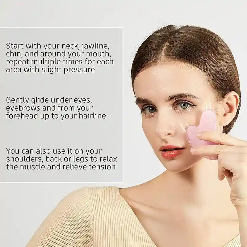 Rose Quartz Face Roller and Gua Sha Set - Premium Facial Massage Tool Massage Roller Tidesmit