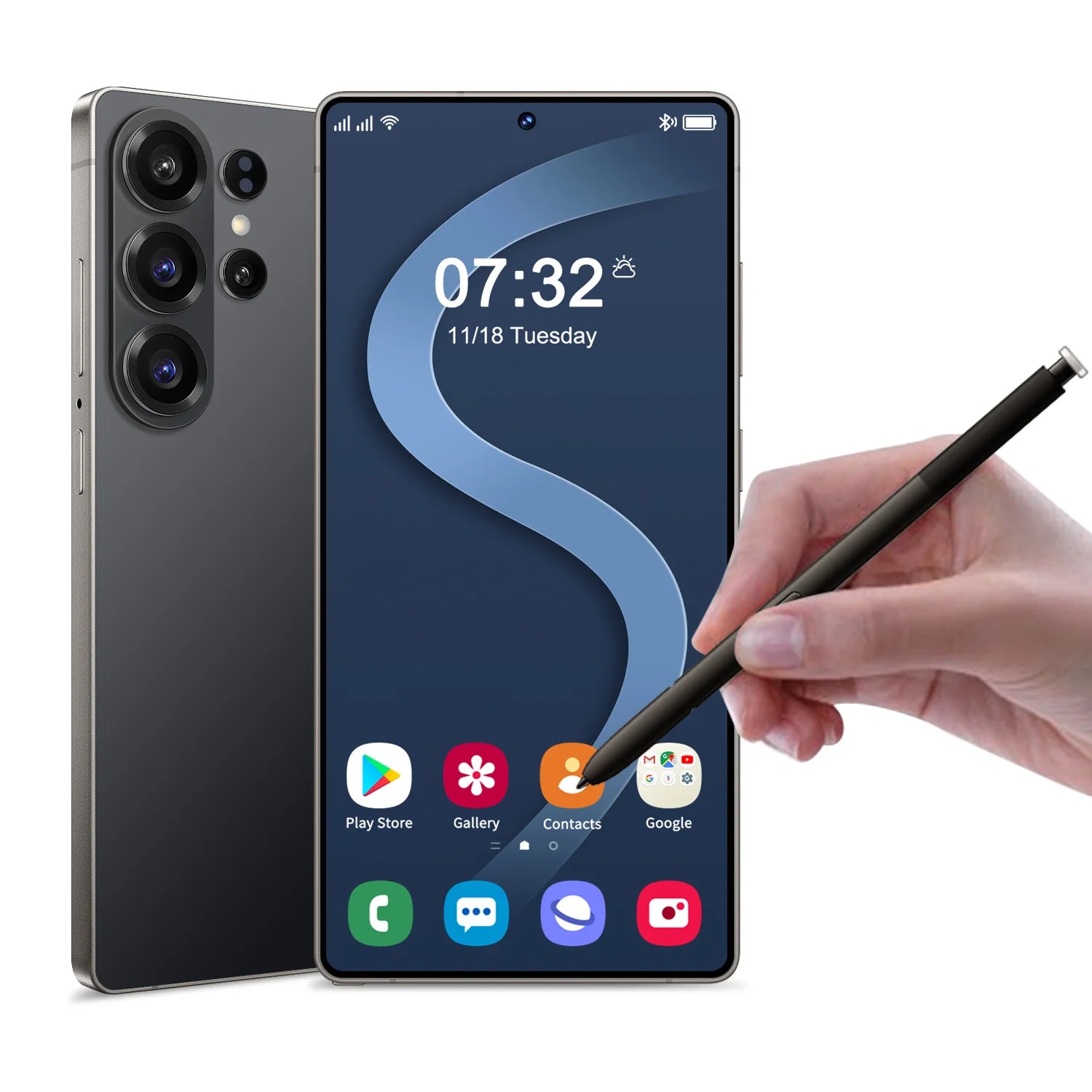 S26 Ultra 5G smartphone with 7.3-inch display, 16GB RAM, 1TB storage, 108MP camera, and built-in pen in silver color.