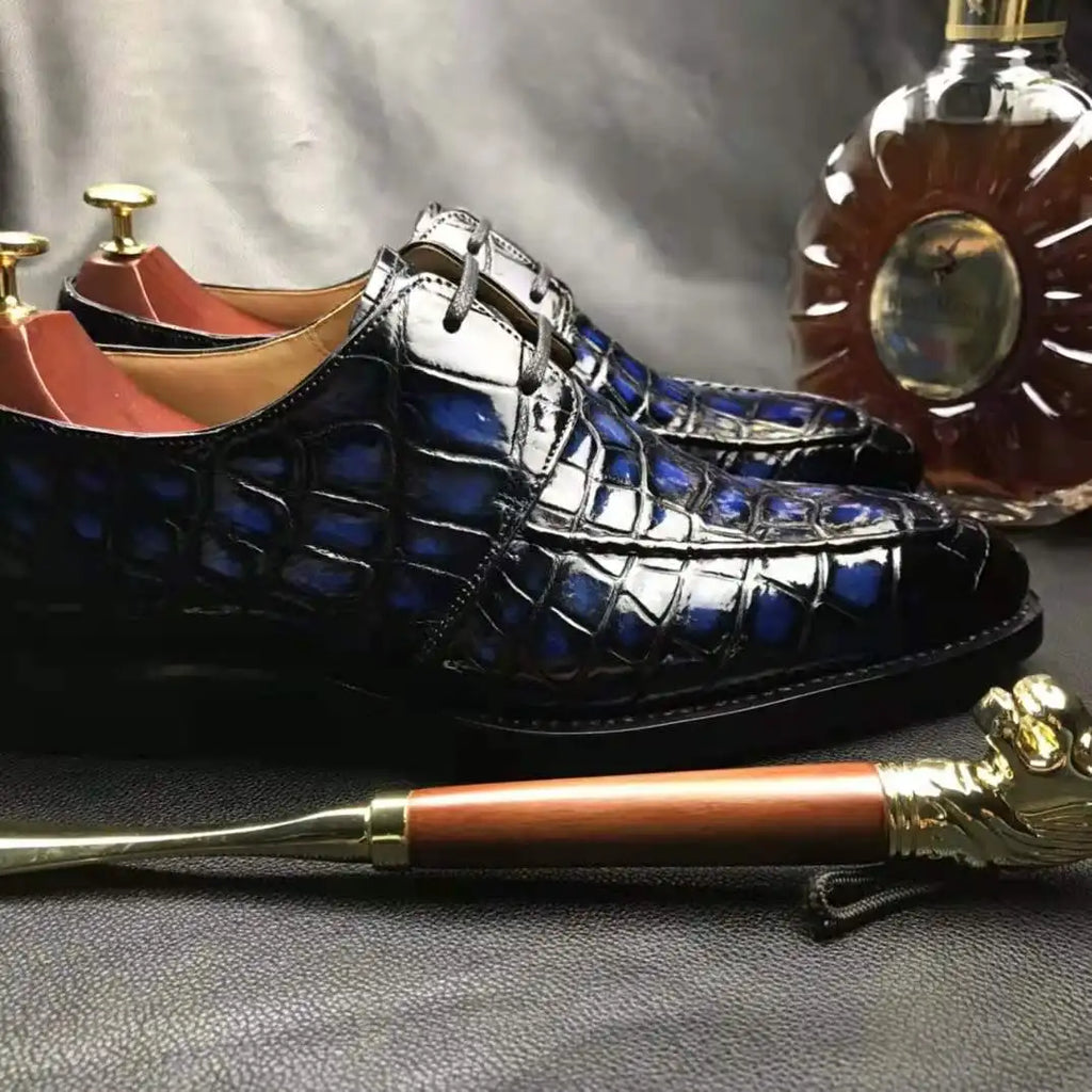 Italian Men Shoes Genuine Crocodile Leather Handmade Moccasin Lace-up Office Shoes Men Goodyear Men's Dress Shoes