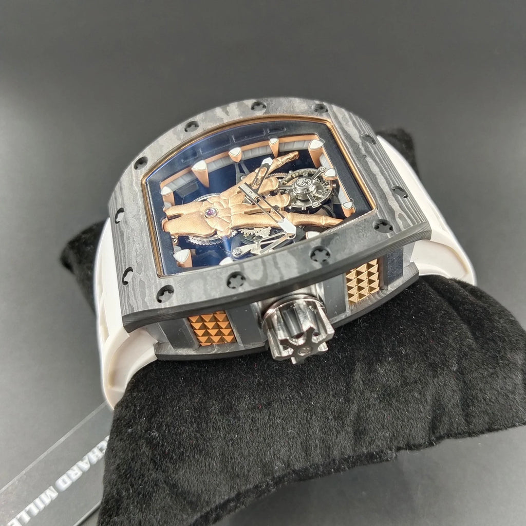 Top Designer Limited Edition Watch Rose Gold Plated Dial Carbon Fiber Case Rock Style Watch Waterproof Casual Mechanical Watch