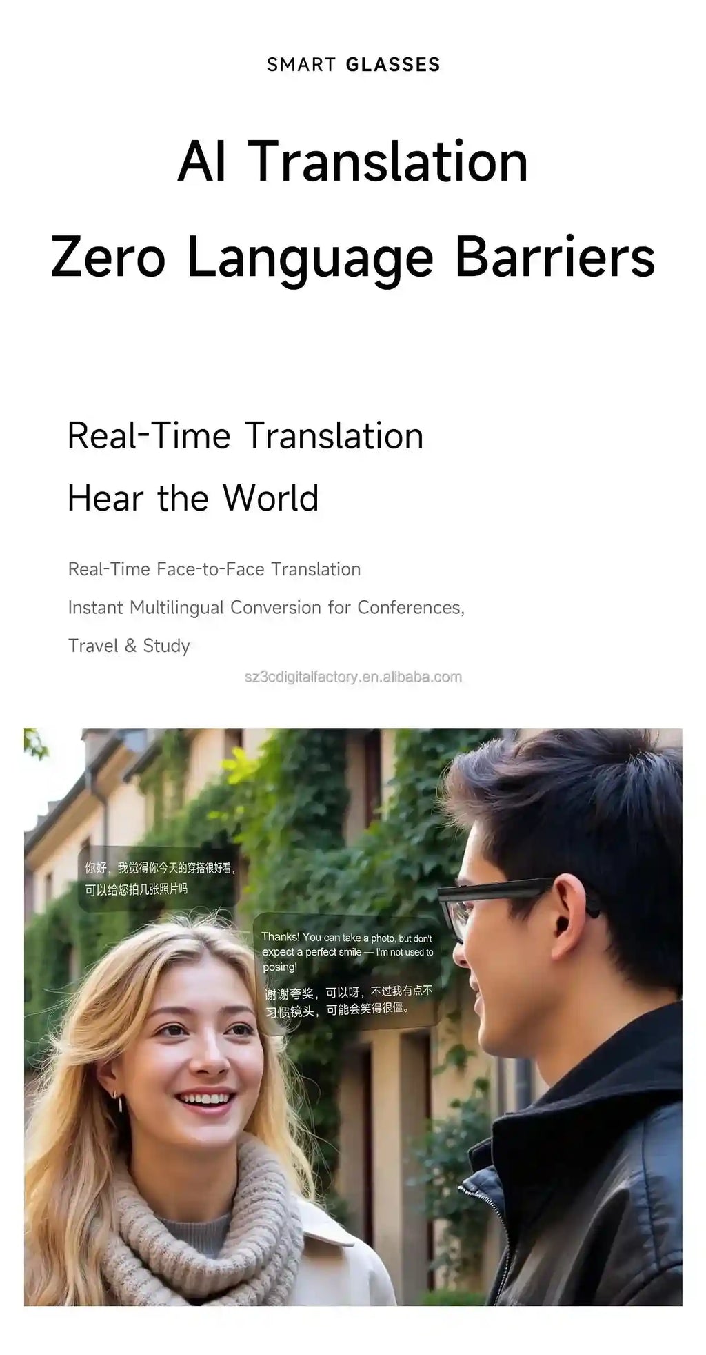 Smart Glasses with AI Translator & Camera – Tidesmit CY01 Tidesmit