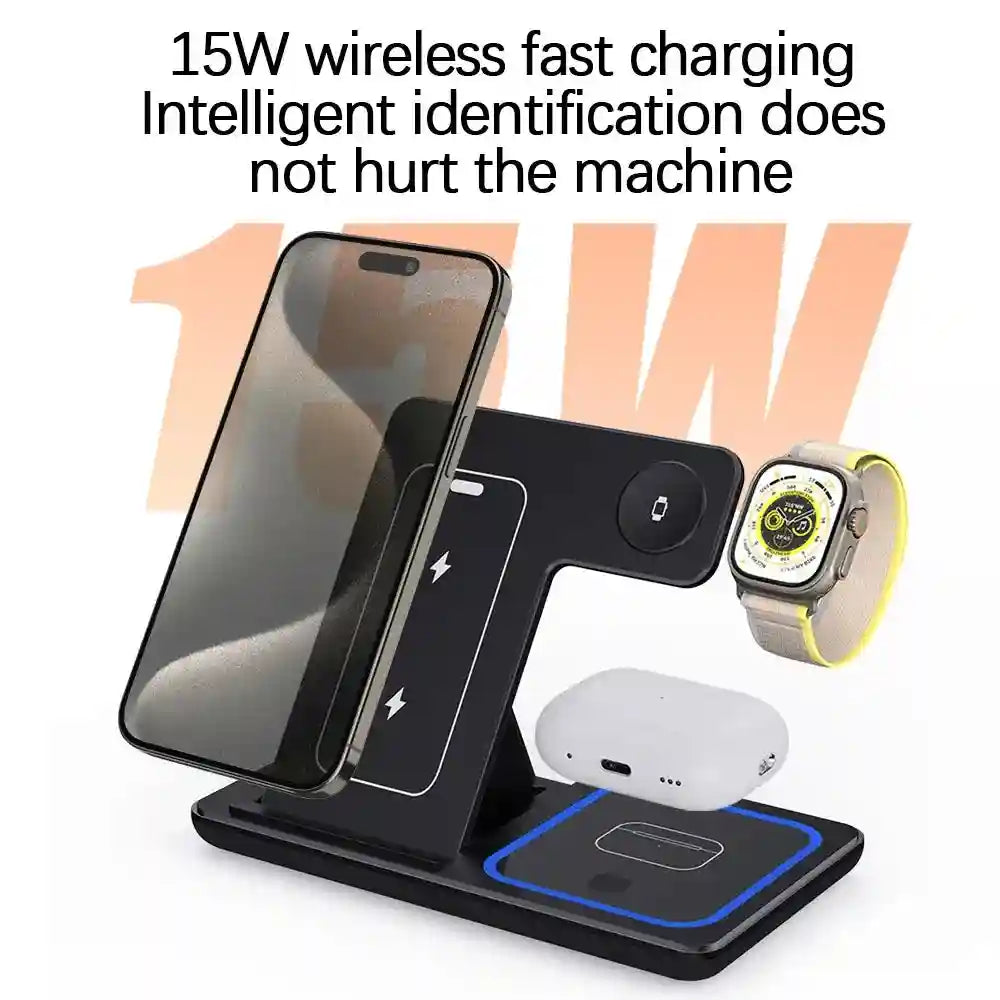 3-in-1 Fast Wireless Charging Stand | Qi Certified Foldable Station Tidesmit