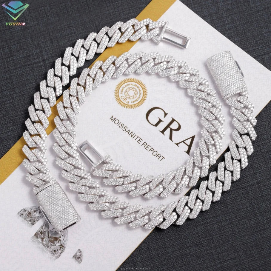Wholesale Hip Hop Jewelry 8mm 10mm 12mm VVS Diamond Necklace Dropshipping Silver Iced Out Cuban Link Moissanite Chain