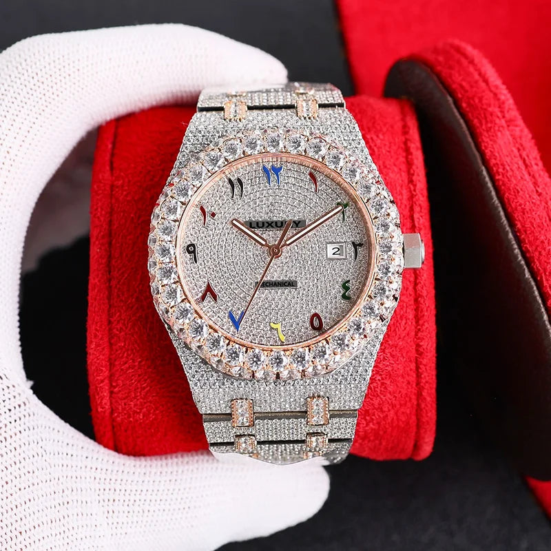 Wholesale Customized High Quality Iced Out Men's Mechanical Diver Watch Water Resistant with Moissanite & Diamond Tester