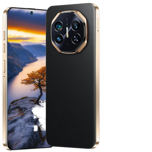 Black smartphone with octagon rear quad-lens camera module and curved display.