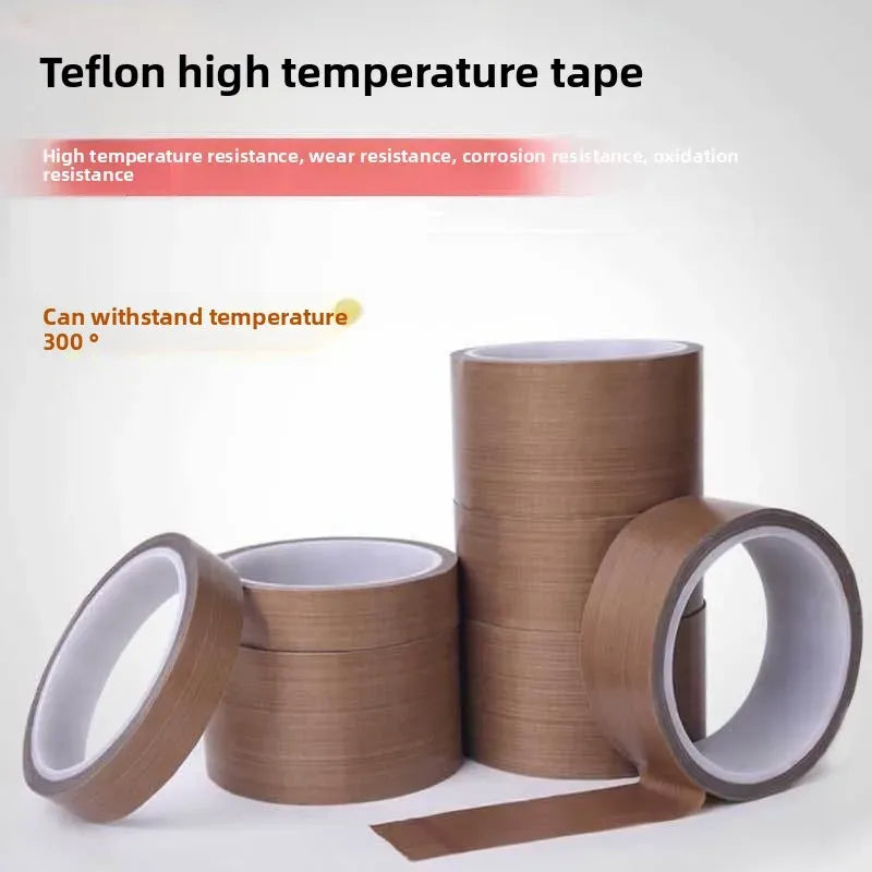 Brown PTFE high-temperature tape rolls with loose tape strip on base