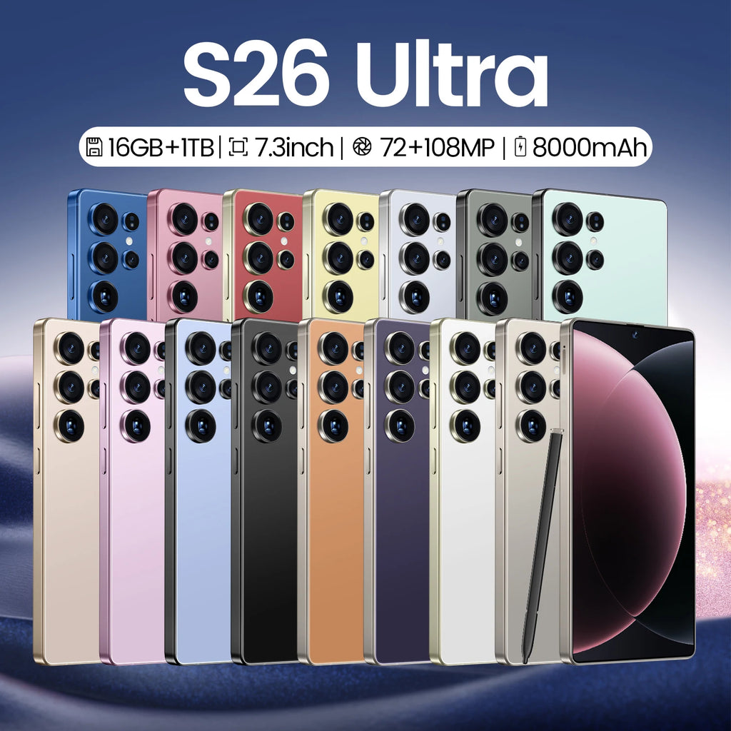 New S26 Ultra Original 5G Smartphone 7.3-Inch HD Screen 16GB+1TB Dual Card 72+108MP HD Beauty Camera Spanish Operating Language
