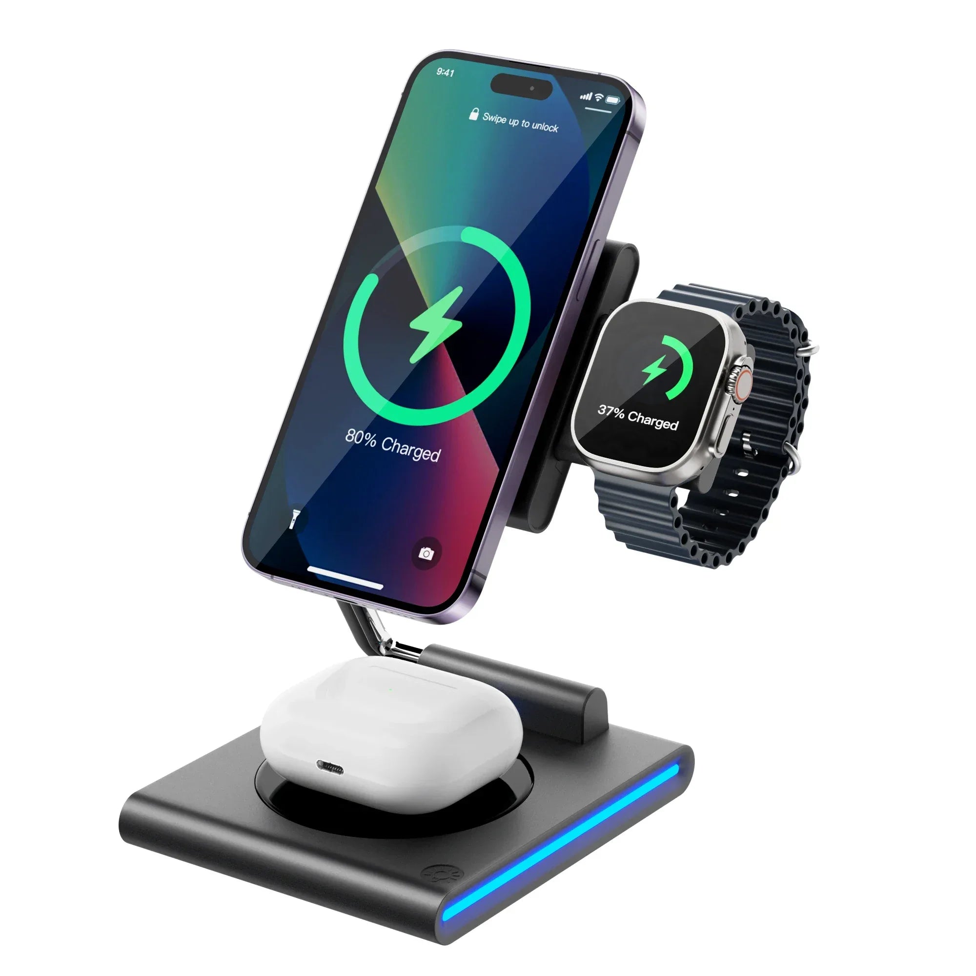 3 in 1 Magnetic Wireless Charger - Foldable 15W Fast Charging Stand Tidesmit