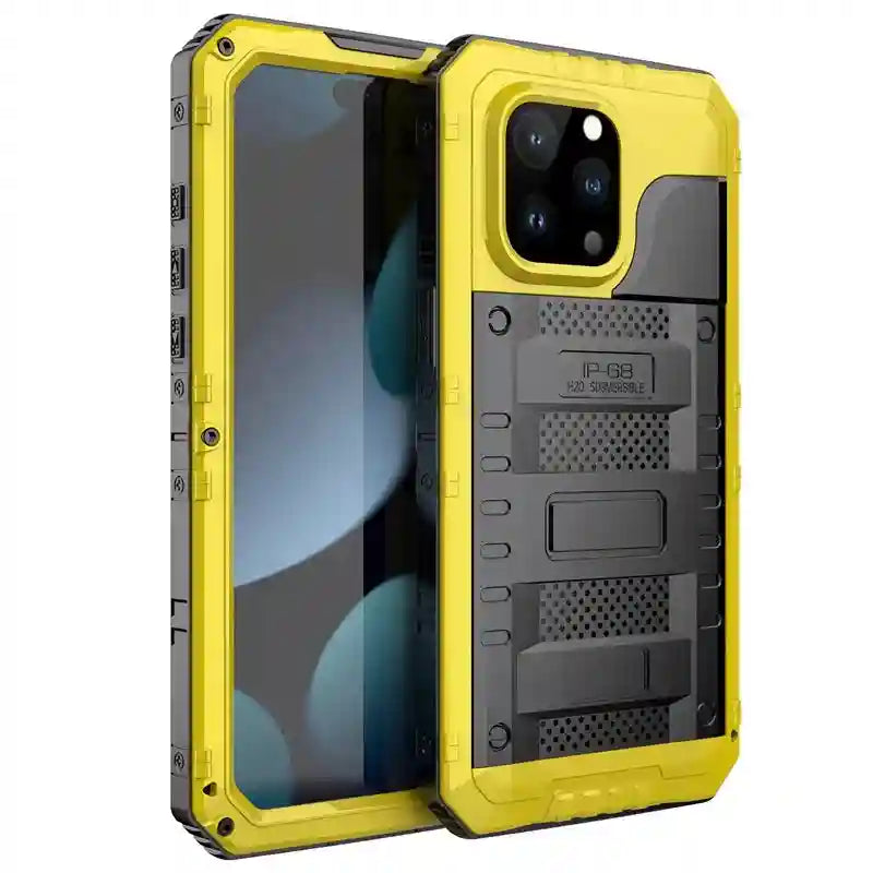Waterproof iPhone 16 Case - Metal Armor Red Kickstand Cover Yellow Retail box Tidesmit