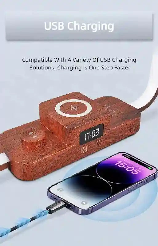 3-in-1 Magnetic Wireless Charger with LED Alarm Clock - Black Tidesmit