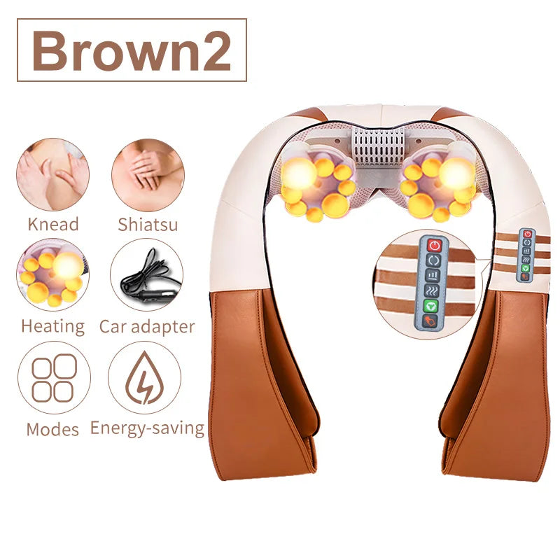 Neck and Shoulder Massager with 16 Heating Nodes - Tidesmit EU Relaxation Treatment Brown2-EU Tidesmit
