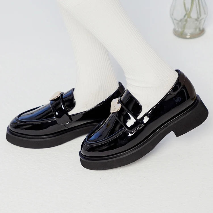 Ann'S Synthetic Padded Heel Lining Arch Support Chunky Sole Loafers Women Heart Buckle
