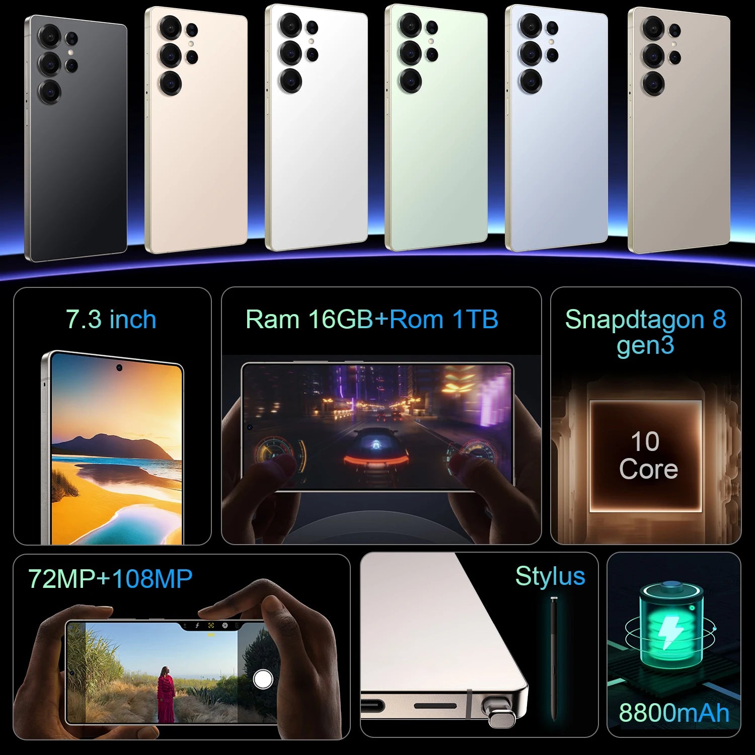 Unlocked 5G Smartphone, 7.3-Inch AMOLED, 16GB RAM, 1TB Storage - Tidesmit Tidesmit