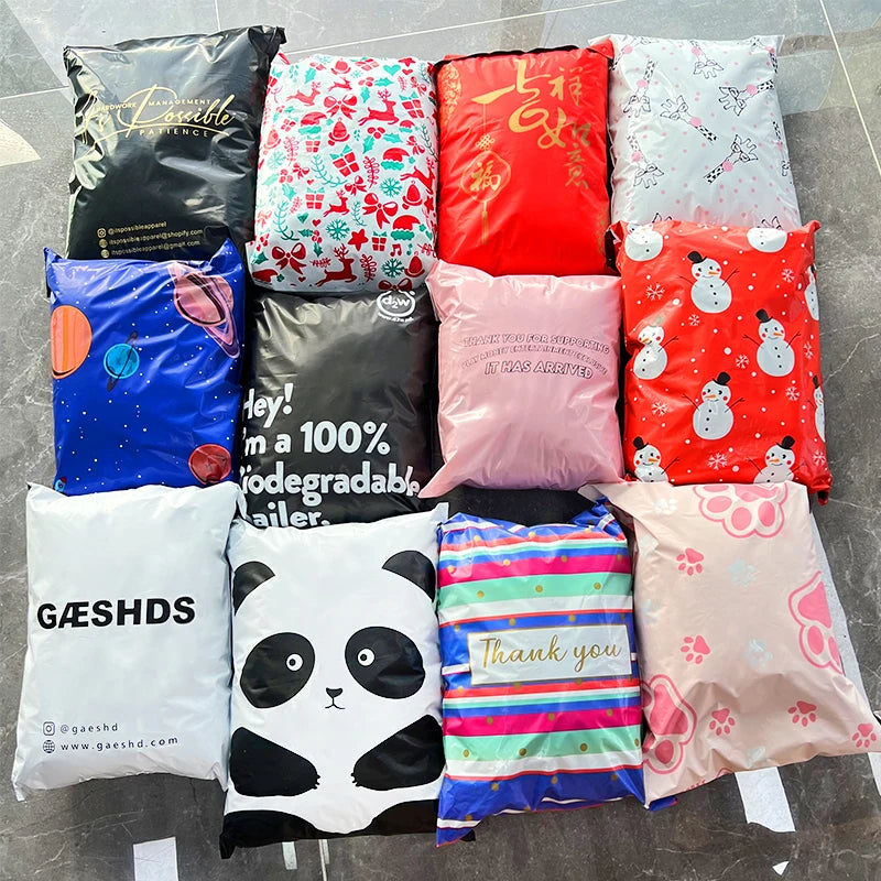 Assorted waterproof poly mailer bags, multicolor pack of shipping envelopes