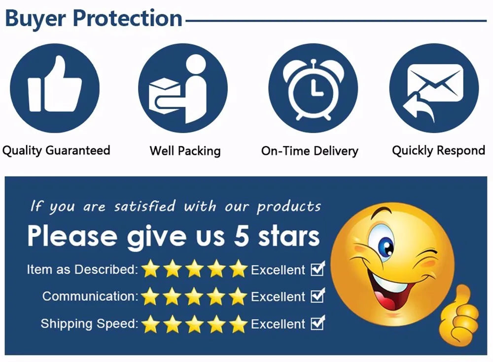 Buyer protection and star rating icons infographic with thumbs-up