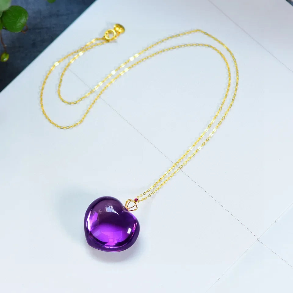 Natural Purple Amethyst Quartz Pendant Necklace 23mm Heart Jewelry Beads Women Men Necklace Brazil AAAAAA