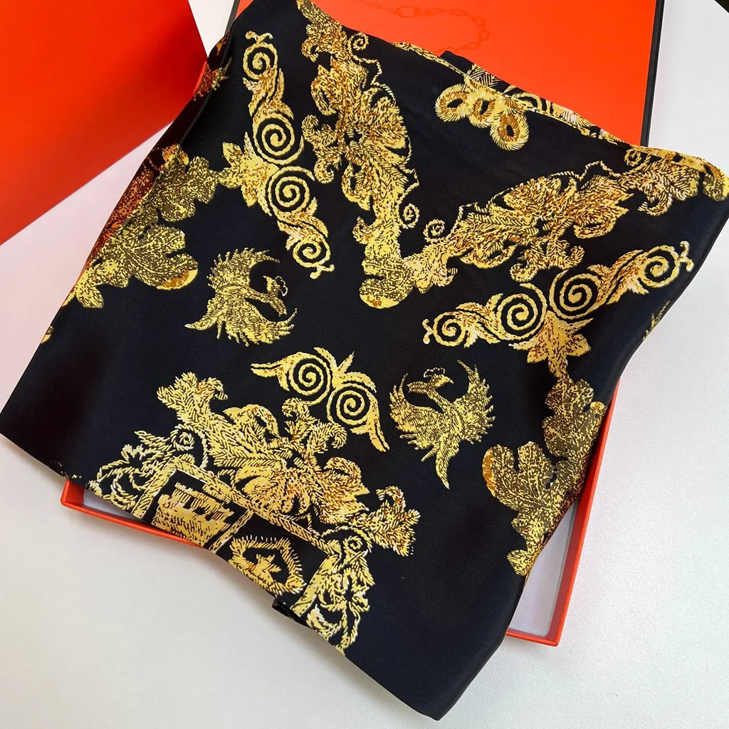 105cm Large Square Scarf Mulberry Silk Crepe Satin Shawl Printed Floral Scarf