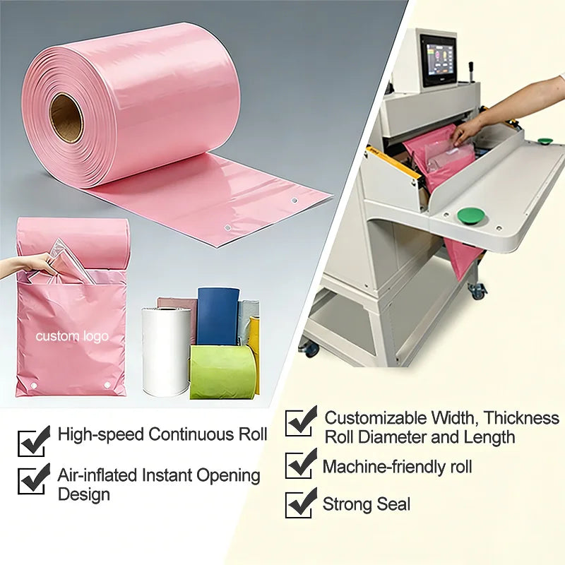 Pink pre-opened auto roll bag on a roll, waterproof and tear-resistant for bagging