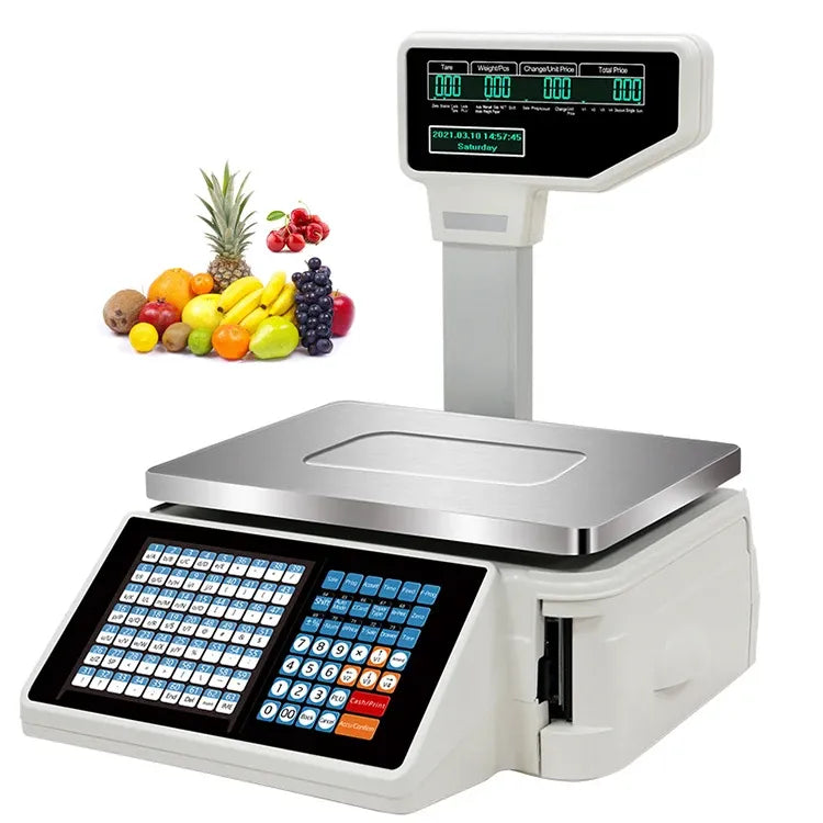 Digital price barcode weighing scale with backlit display and stainless platform