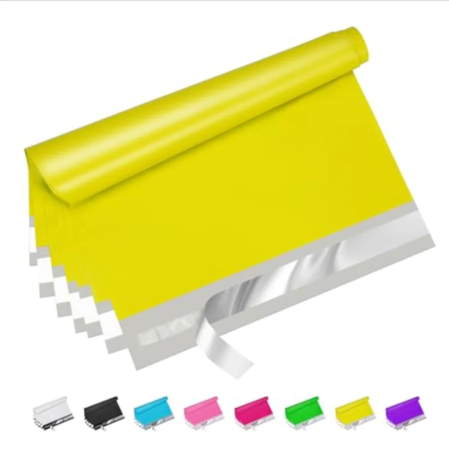 Yellow waterproof self-sealing poly mailer pouch set with sealed edge design