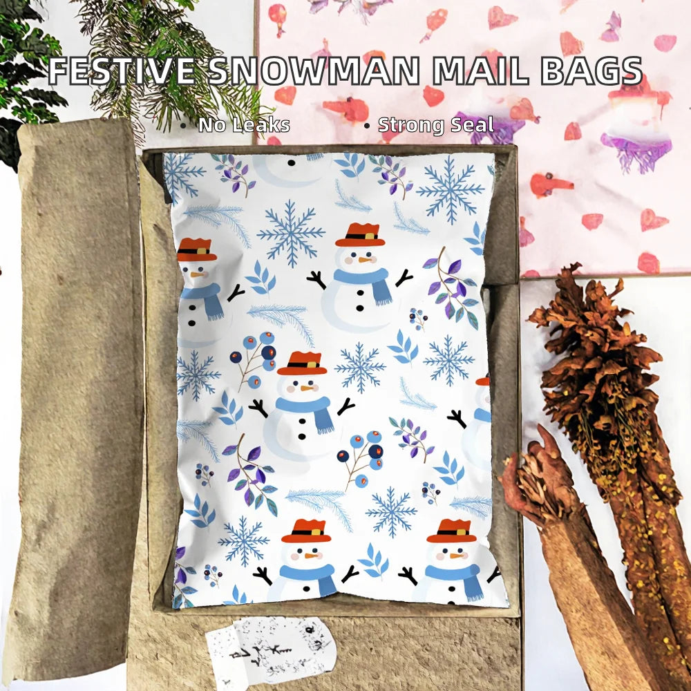 Christmas Snowman Printed Poly 1.5 Mil Thick Waterproof Tear-Resistant Self-Sealing Shipping Bags