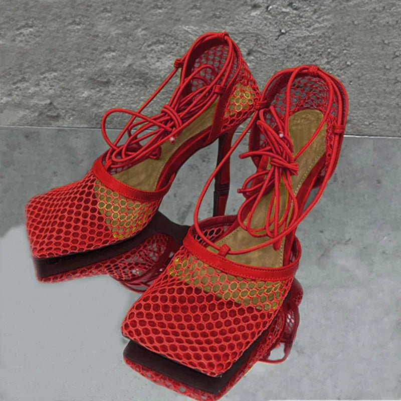2026 Cute Party Club Hollow Out Mesh Luxury Heeled Sandals High Heels Shoes for Women