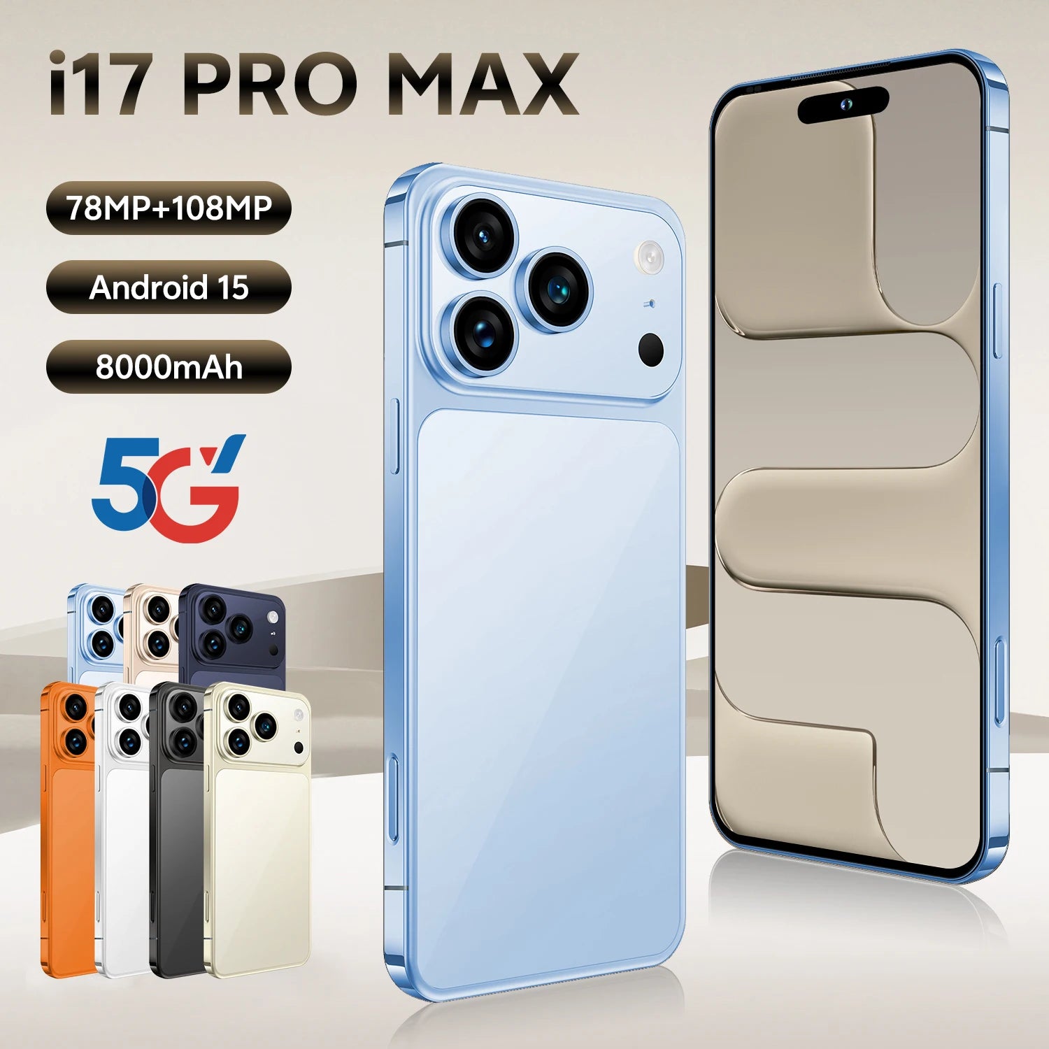 17 Pro Max 5G Smartphone, 1TB Storage, 16GB RAM - Navy Blue Blue 16g 1TB Tidesmit