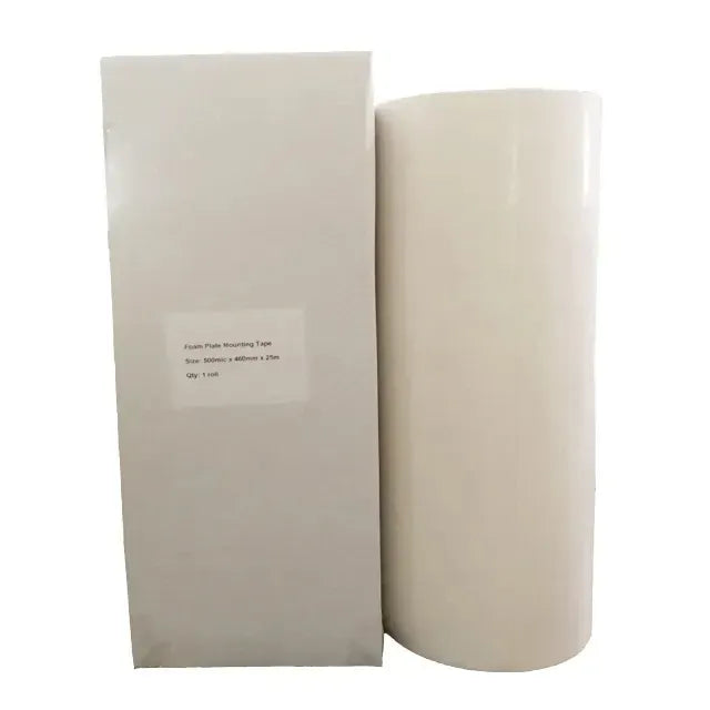 Double-sided mounting tape packaging with roll and folded sheet, white